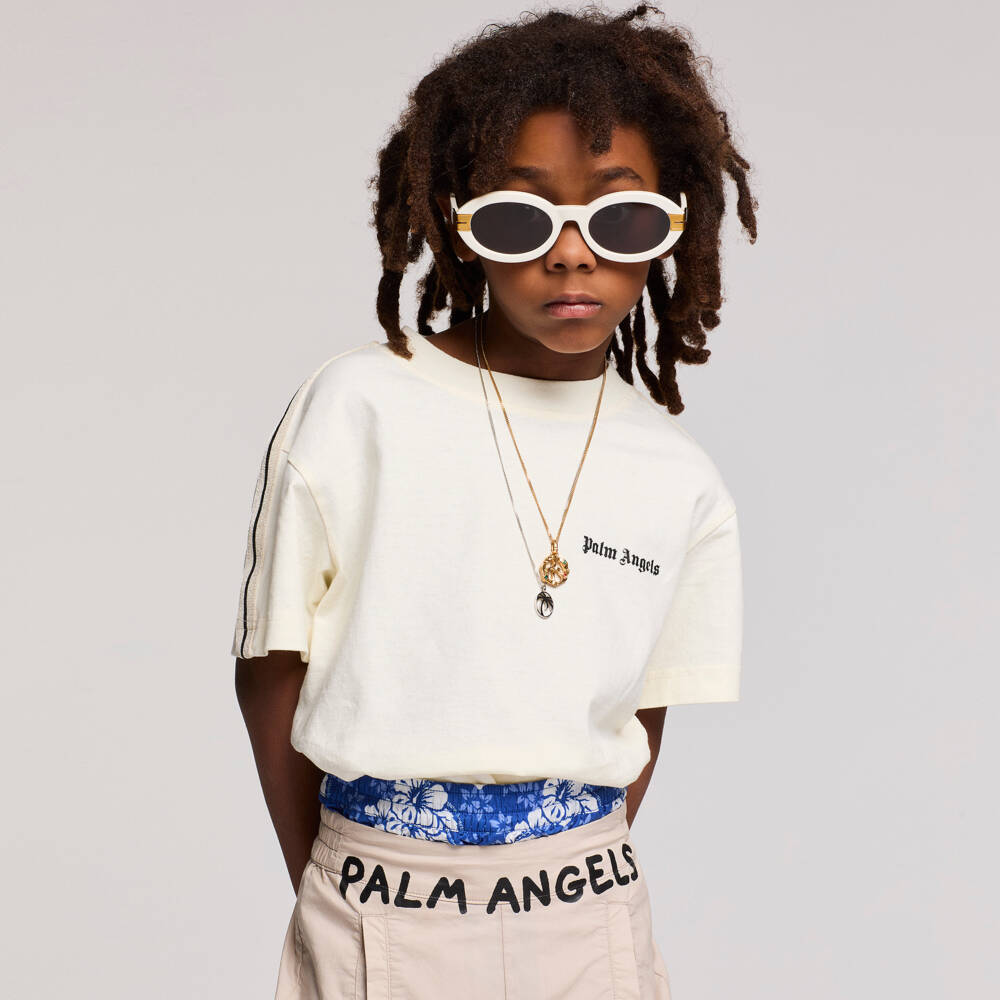 Palm Angels-Ivory Boys Tee in Soft Cotton | Childrensalon Outlet