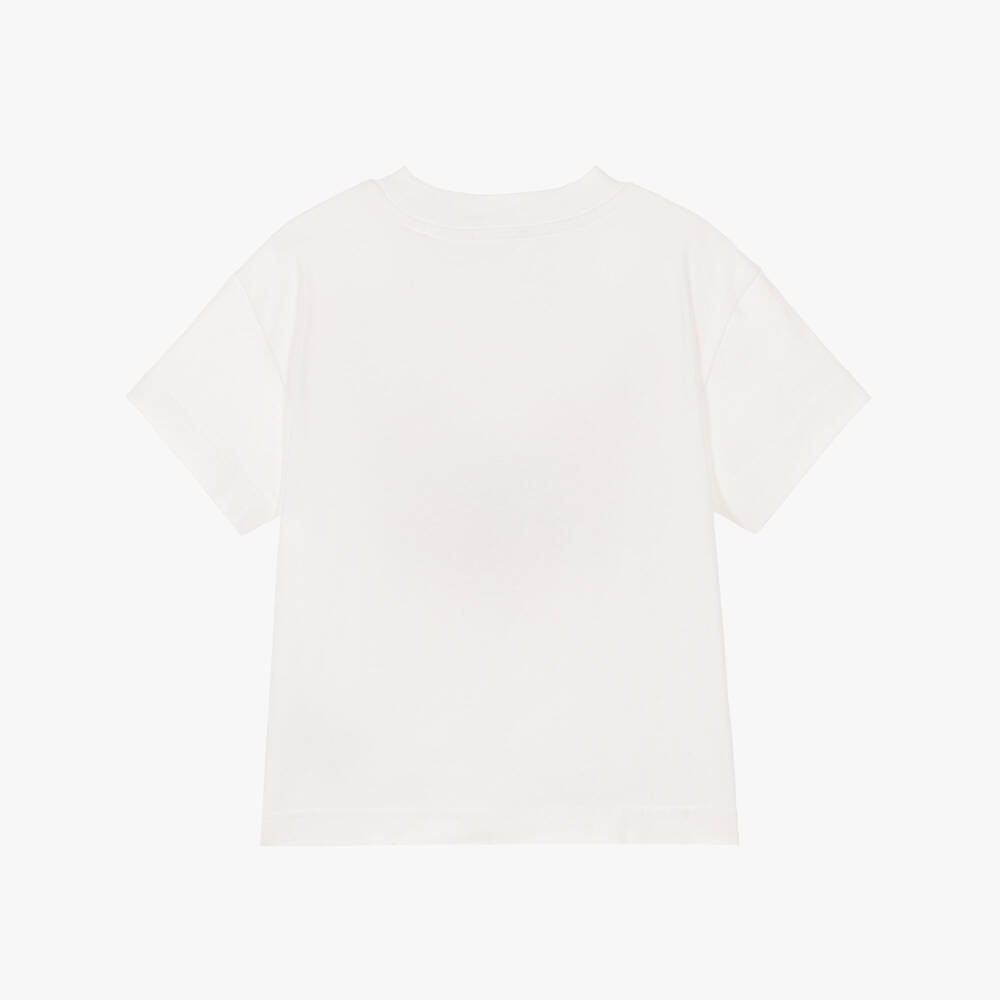 Palm Angels-Ivory Cotton T-Shirt with Pink Spray Paint Bear | Childrensalon Outlet