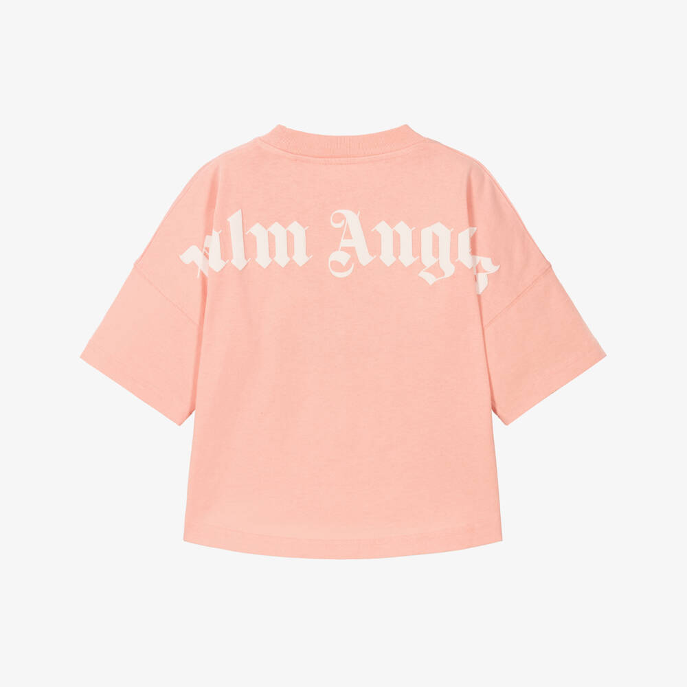 Palm Angels-Pink Cotton Crew Neck T-Shirt | Childrensalon Outlet