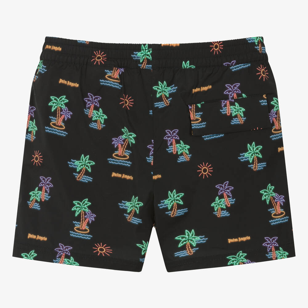 Palm Angels Teen Black Palm Print Swim Shorts Childrensalon Outlet