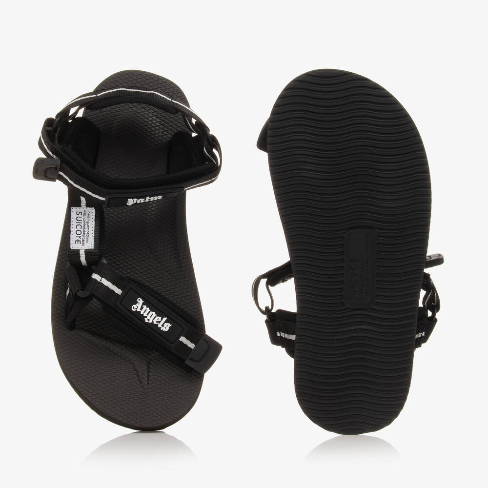 Palm Angels-Teen Boys Black Velcro Strap Sandals | Childrensalon Outlet