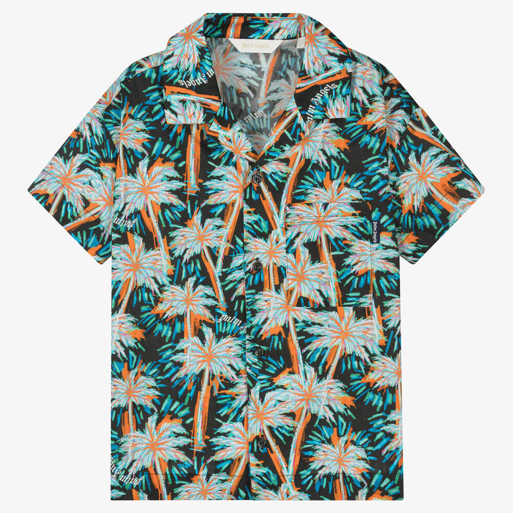 Palm Angels - Teen Boys Blue Cotton Palm Tree Shirt | Childrensalon