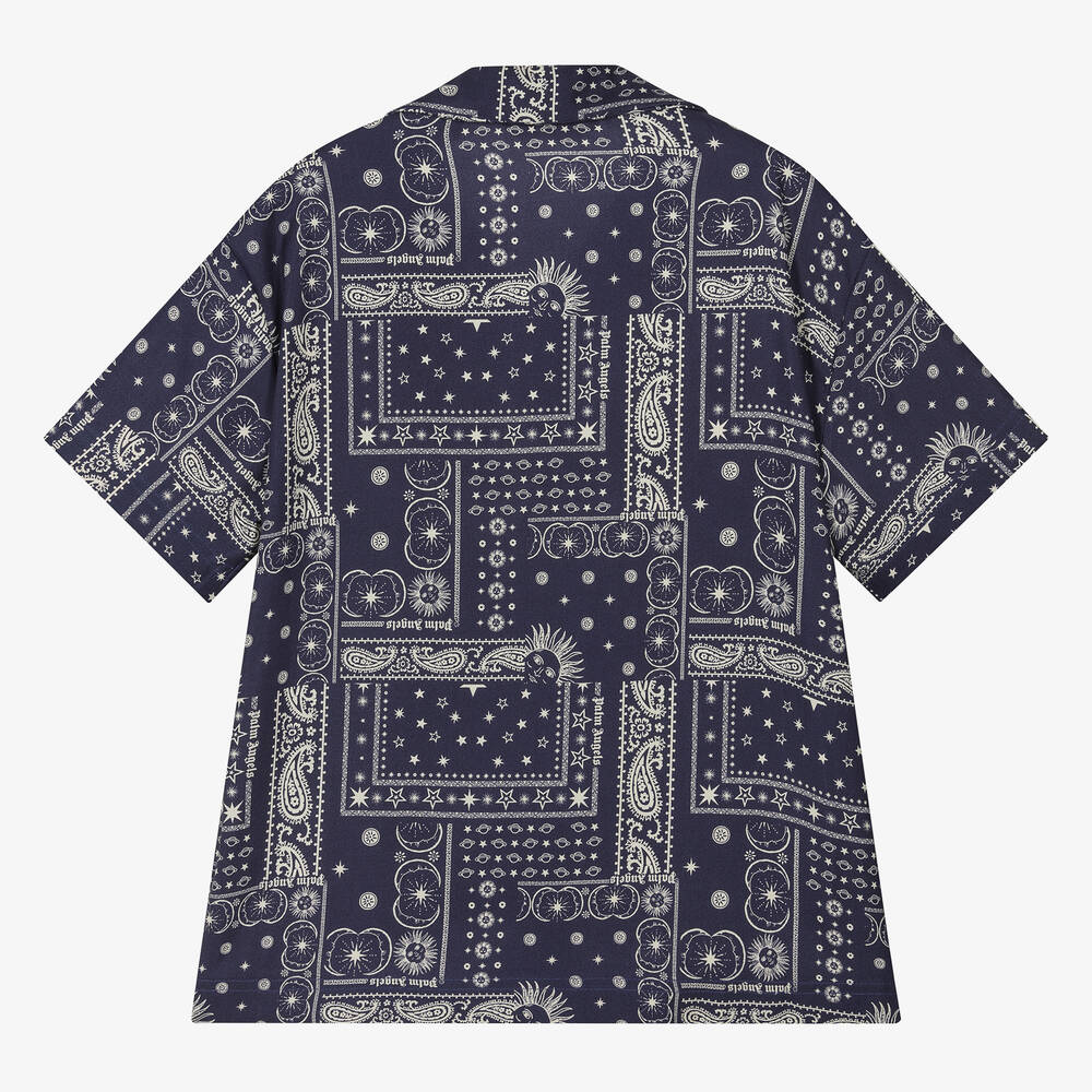 Palm Angels-Teen Boys Blue Viscose Bandana Shirt | Childrensalon Outlet