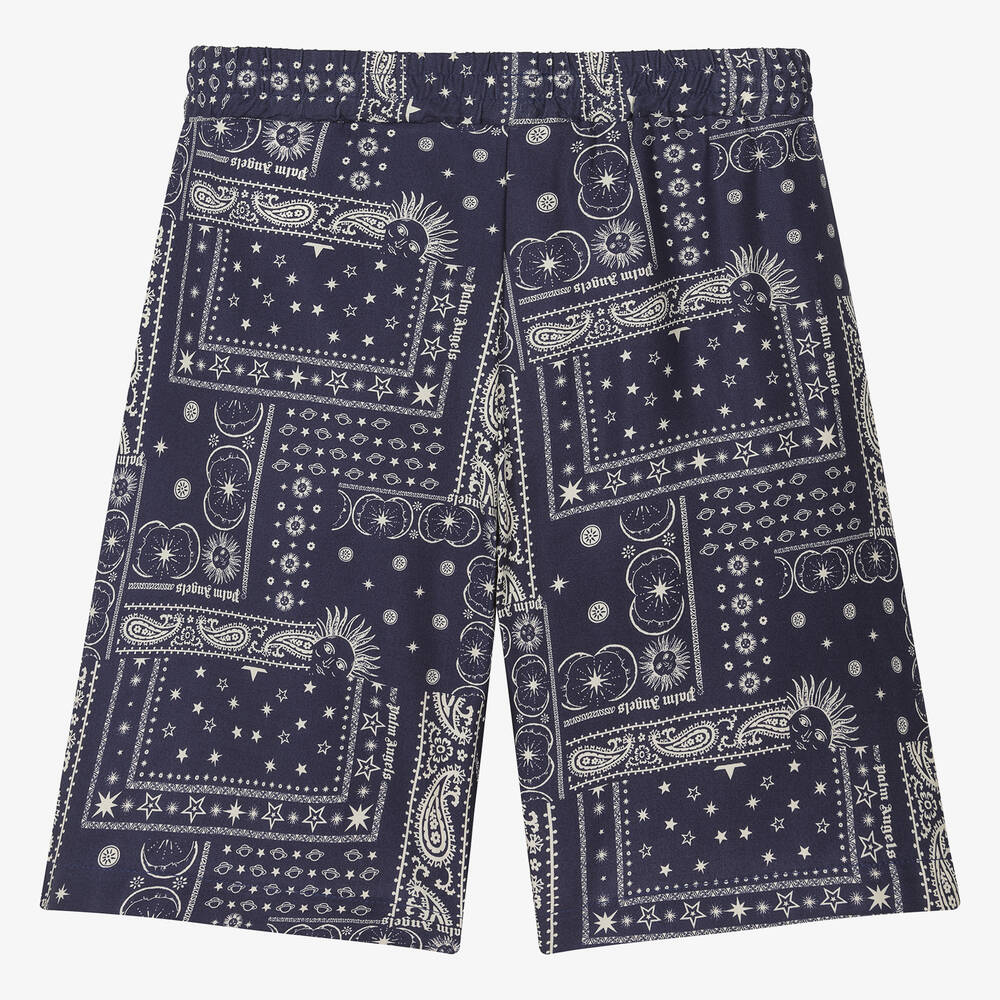 Palm Angels-شورت فيسكوز لون أزرق داكن وعاجي للمراهقين | Childrensalon Outlet