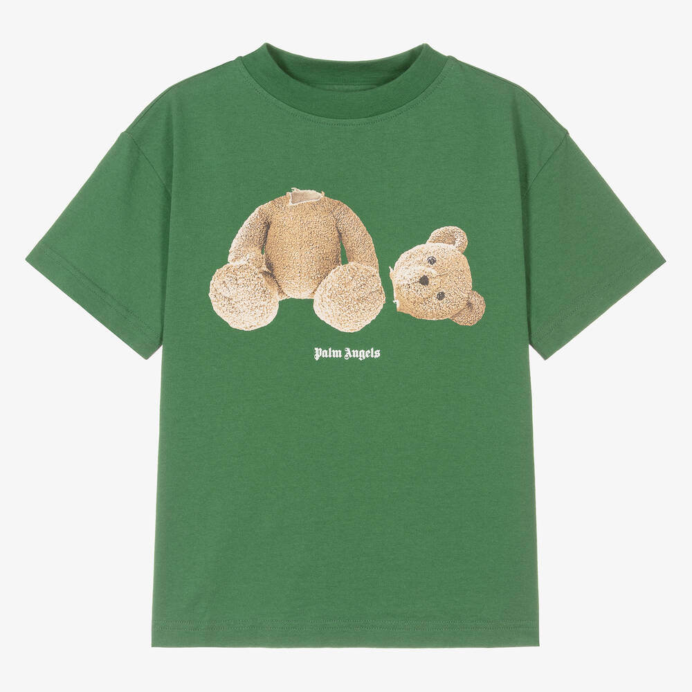Palm Angels - Grünes Biobaumwoll-T-Shirt mit Bär | Childrensalon