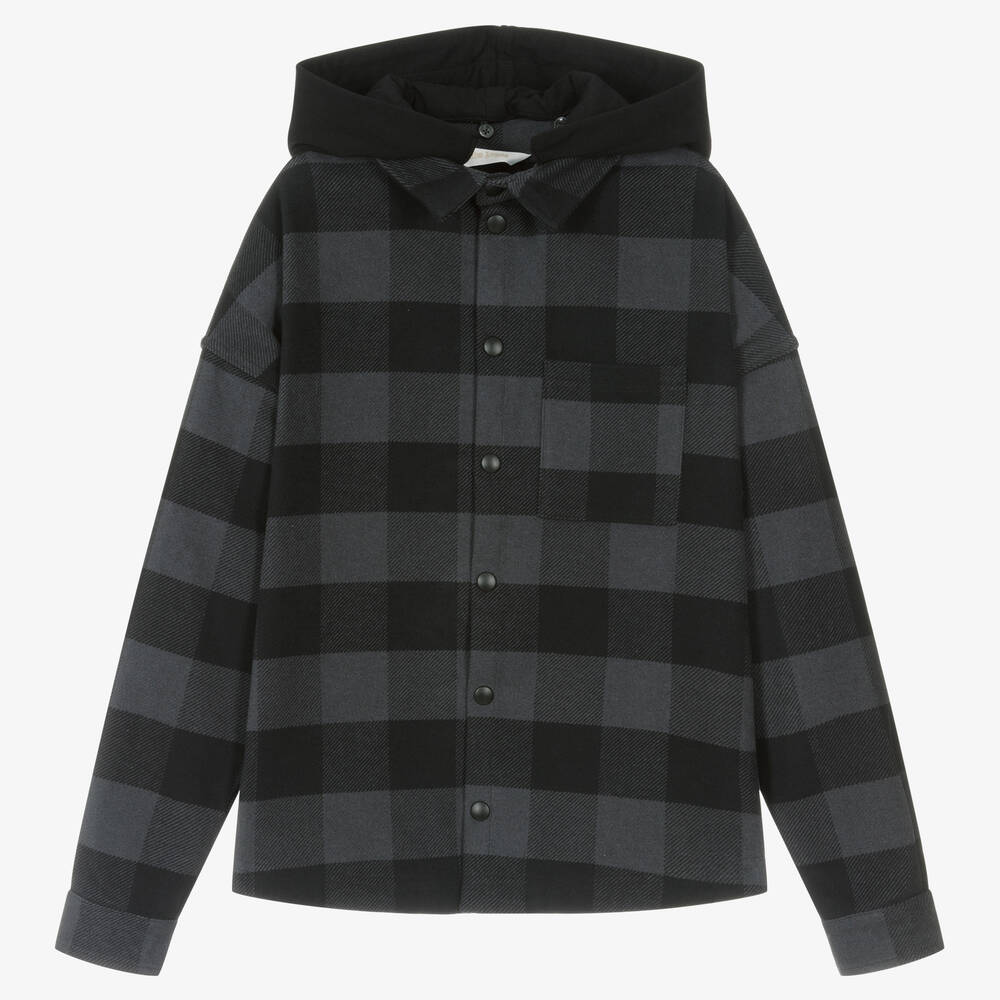 Palm Angels-Teen Boys Grey Check Cotton Shacket | Childrensalon Outlet