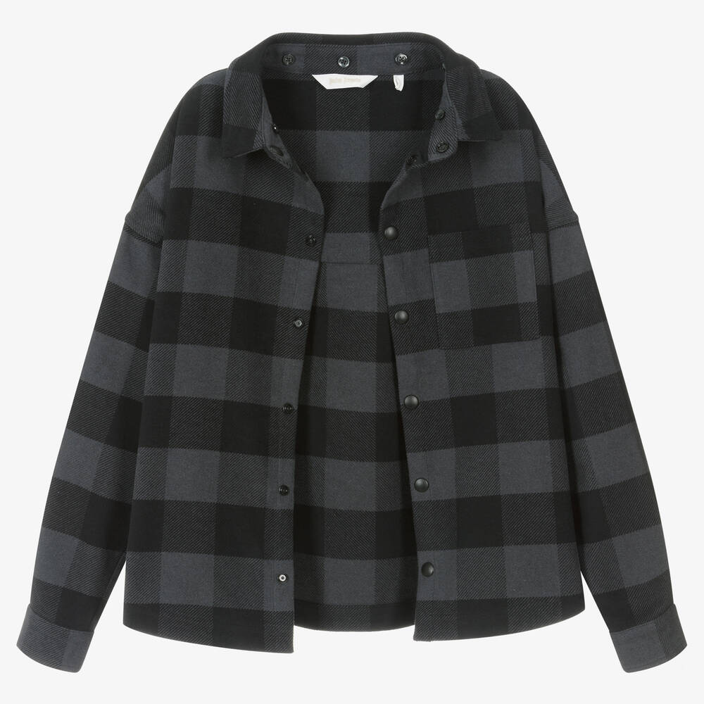 بالم أنجلز-قميص جاكيت هودي قطن تويل كاروهات لون رمادي | Childrensalon Outlet