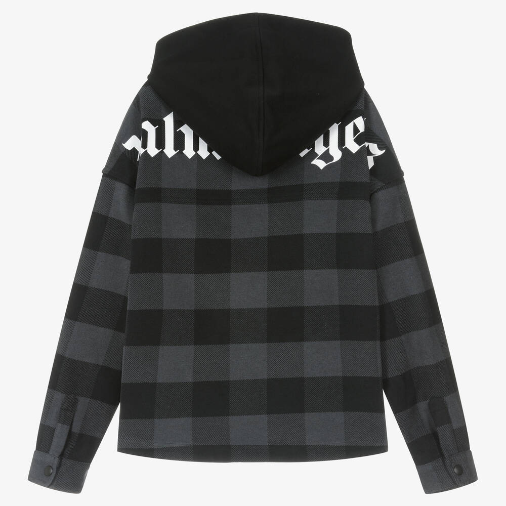 بالم أنجلز-قميص جاكيت هودي قطن تويل كاروهات لون رمادي | Childrensalon Outlet