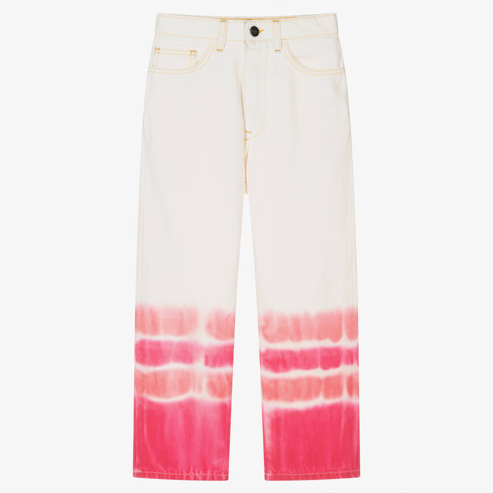 Palm Angels - Teen Girls White & Pink Tie-Dye Jeans | Childrensalon