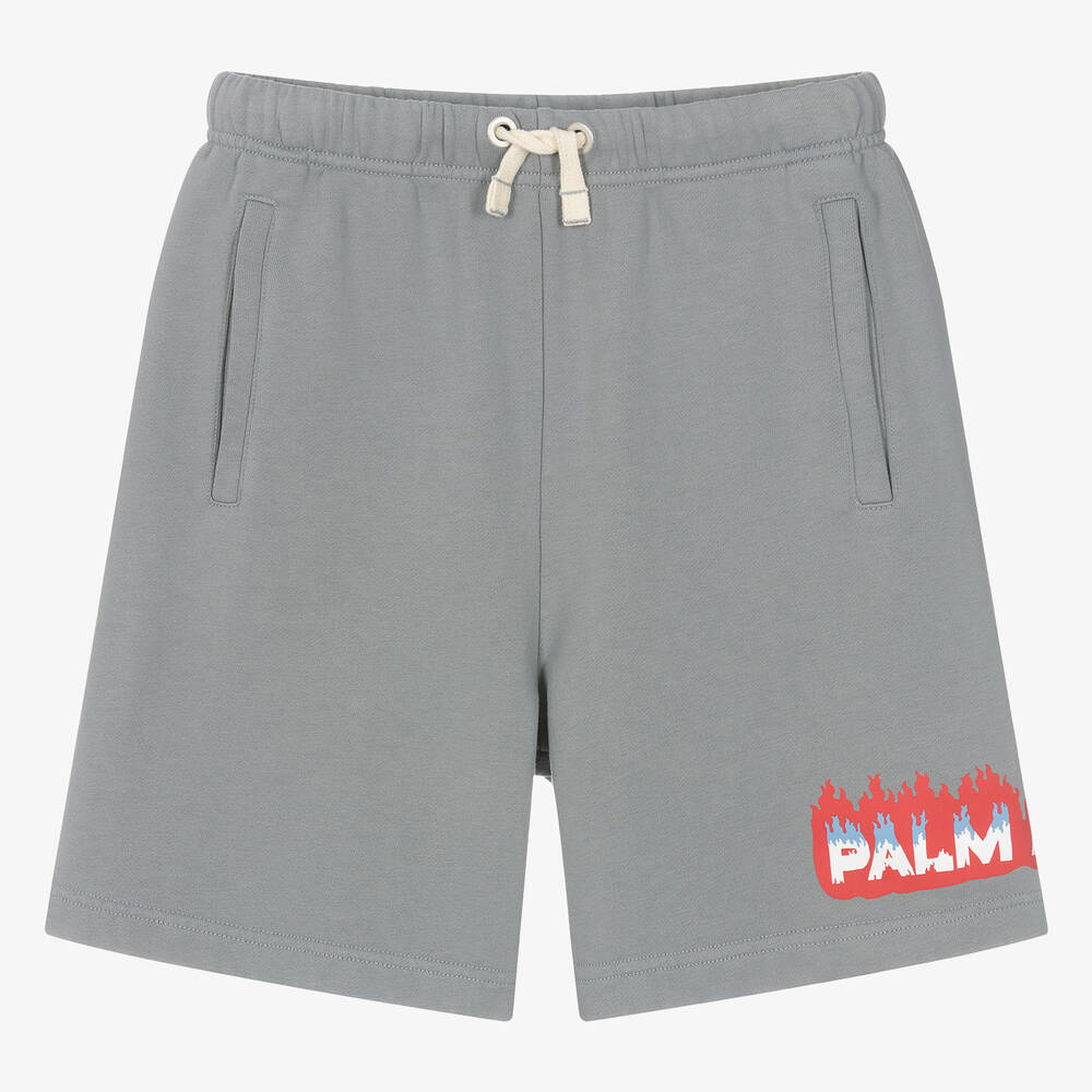 Palm Angels-Teen Grey Organic Cotton Flame Shorts | Childrensalon Outlet