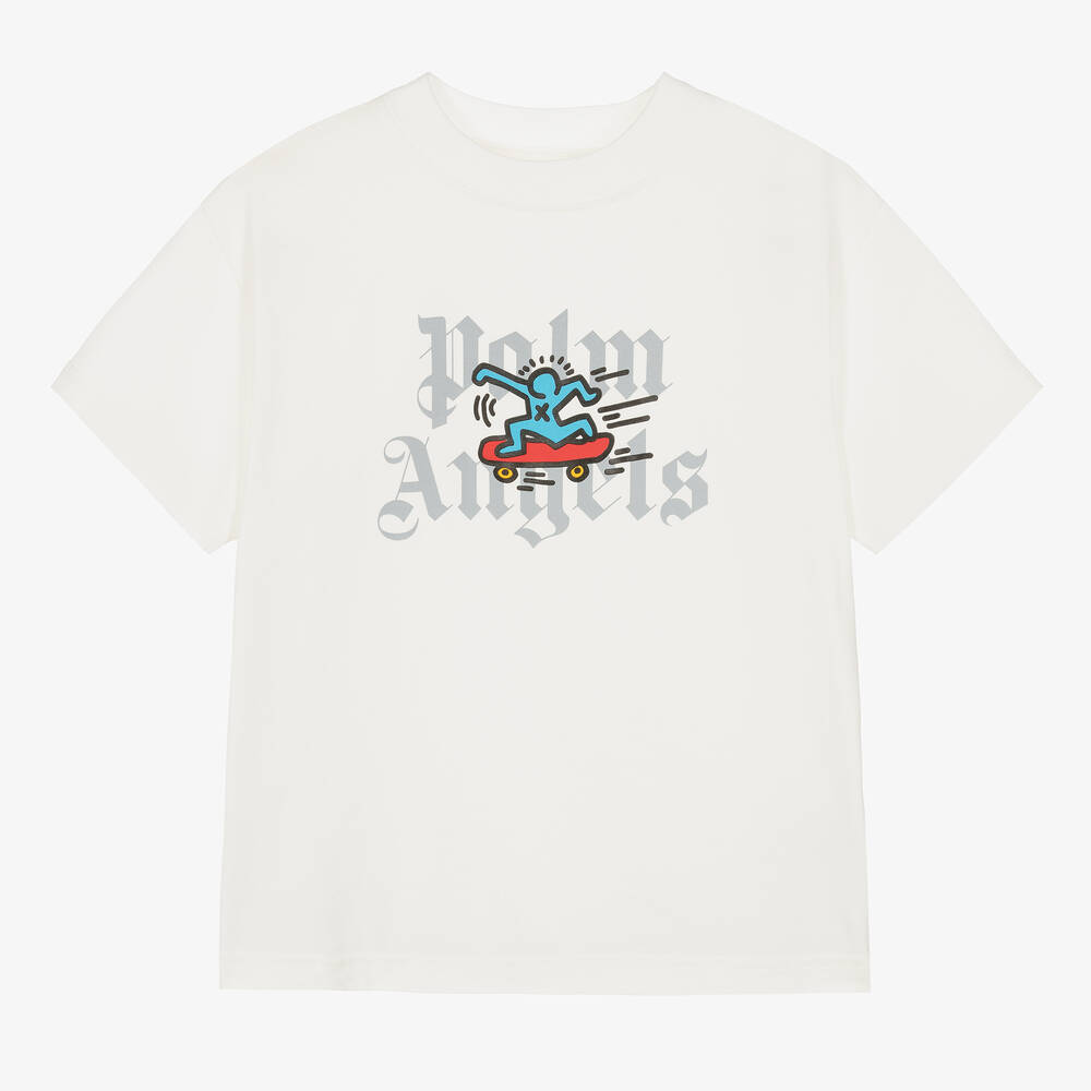 Palm Angels-Teen Ivory Cotton Keith Haring T-Shirt | Childrensalon Outlet