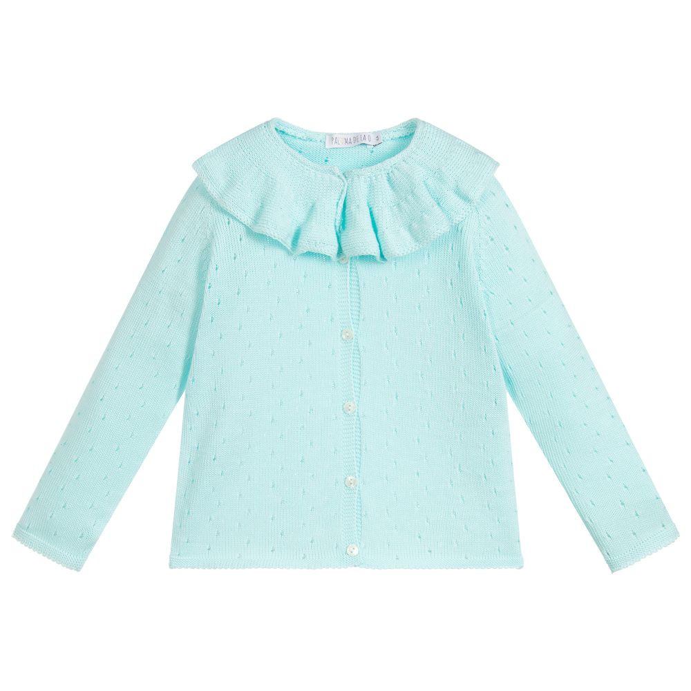Paloma de la O - Aqua Blue Knitted Cardigan | Childrensalon