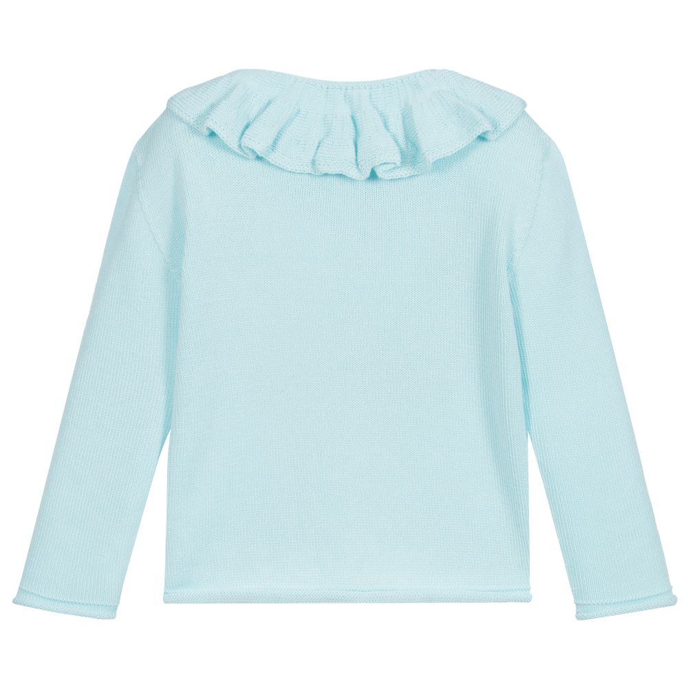 Paloma de la O-كارديغان مزيج قطن محبوك لون أزرق أكوا للبنات | Childrensalon Outlet