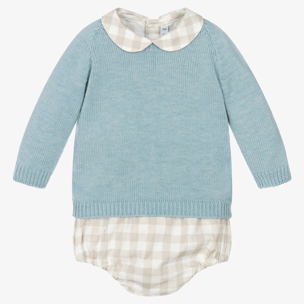 Paloma de la O - Baby Boys Blue & Beige Cotton Shorts Set | Childrensalon