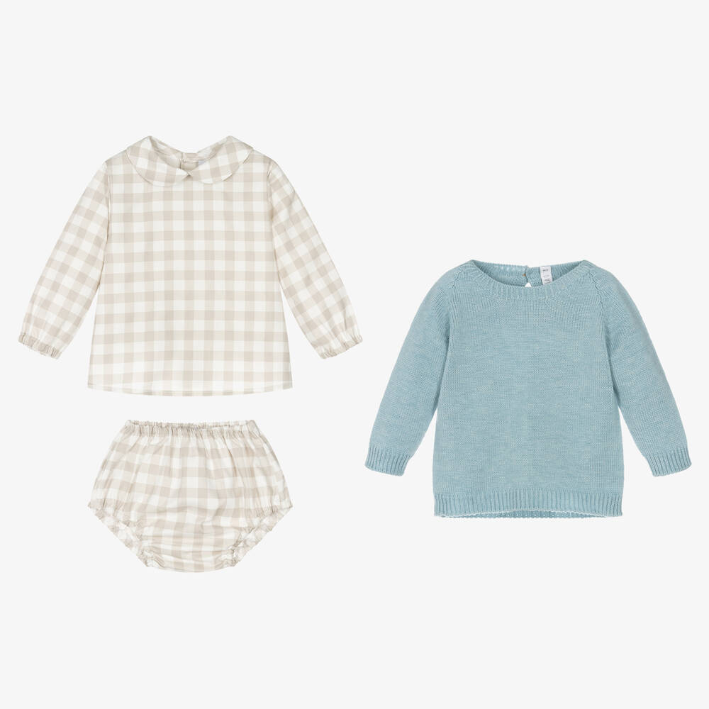 Paloma de la O-Baby Boys Blue & Beige Cotton Shorts Set | Childrensalon Outlet