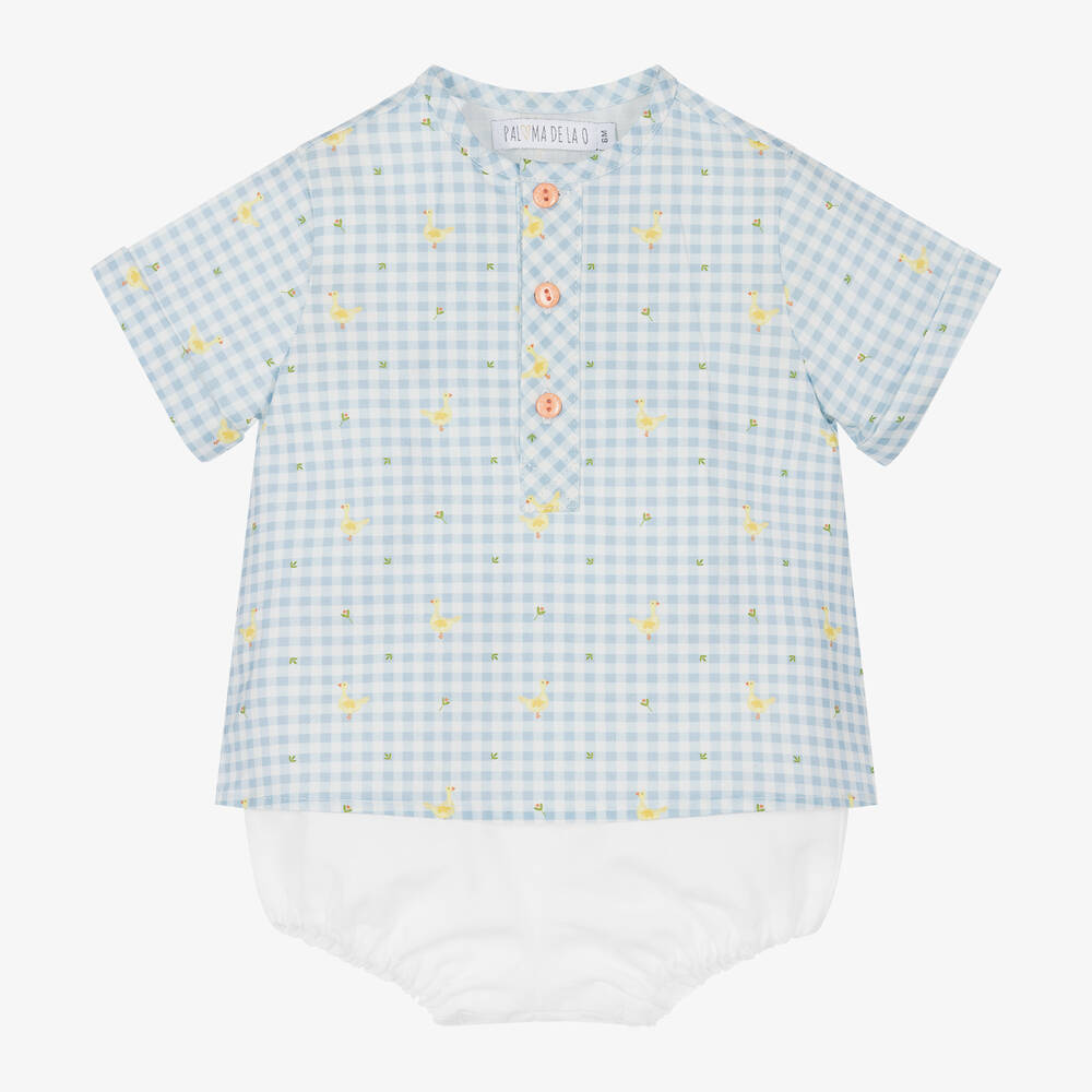 Paloma de la O-Baby Boys Blue Gingham Shorts Set | Childrensalon Outlet
