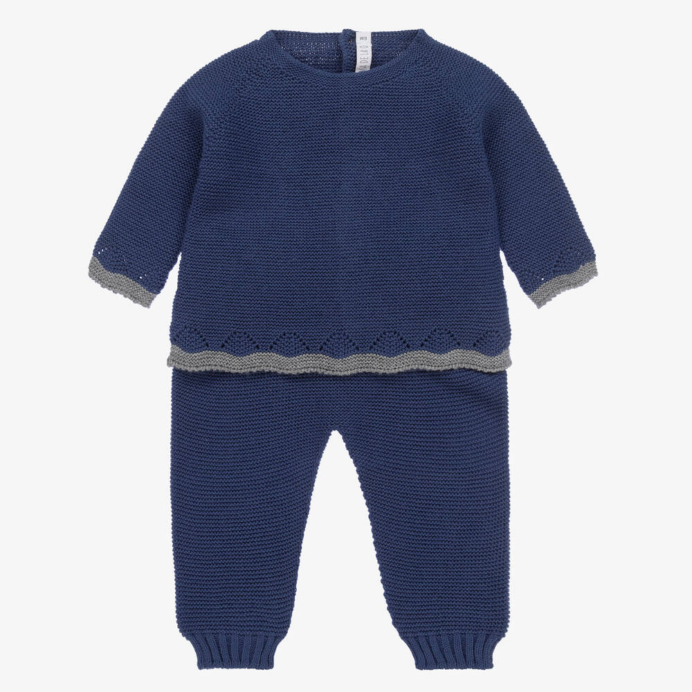 Paloma de la O - Baby Boys Blue Knitted Trouser Set | Childrensalon