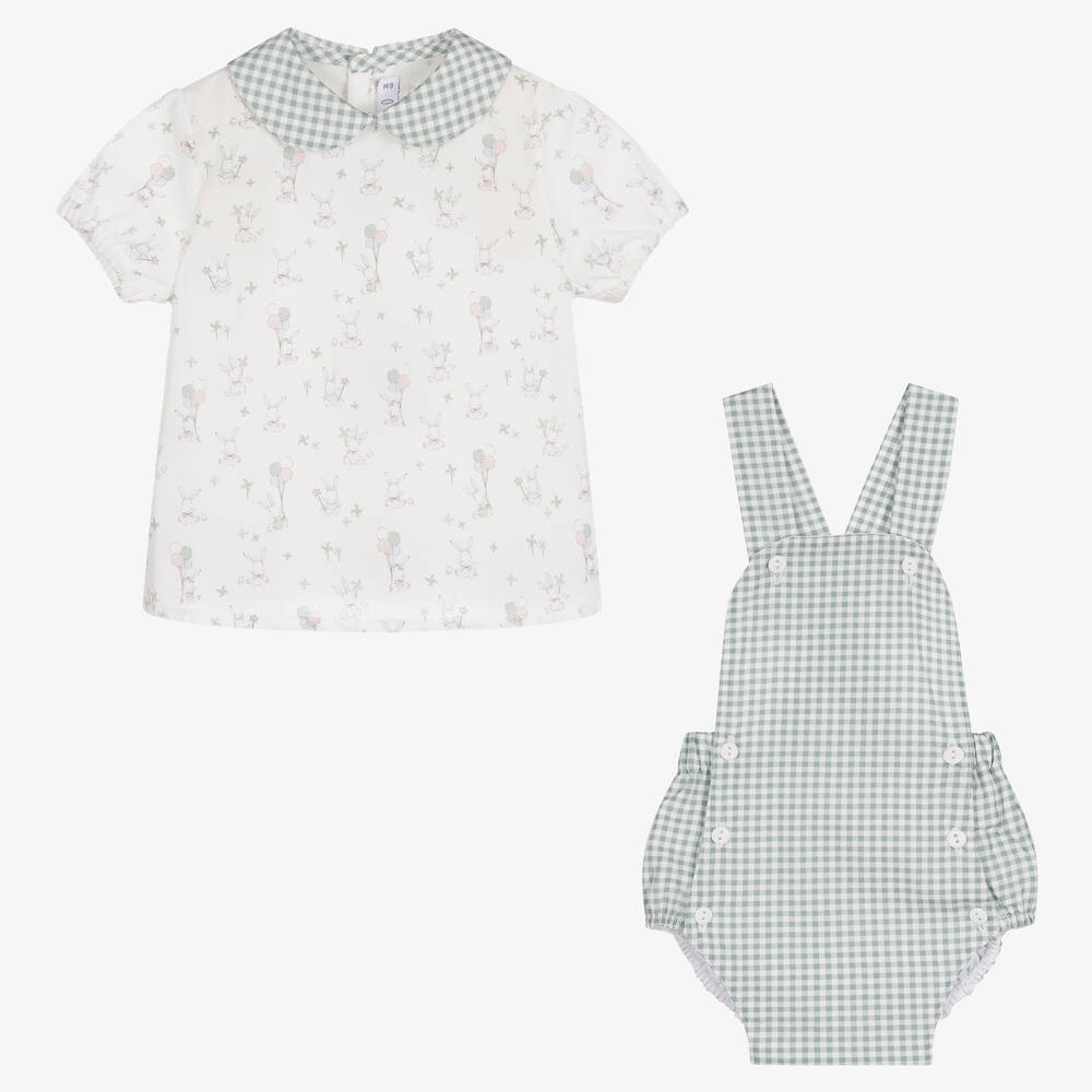 Paloma de la O-Baby Boys Green Cotton Dungaree Shorts Set | Childrensalon Outlet