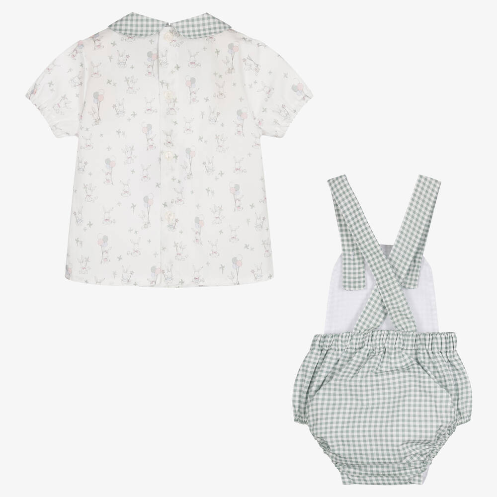 Paloma de la O-Baby Boys Green Cotton Dungaree Shorts Set | Childrensalon Outlet