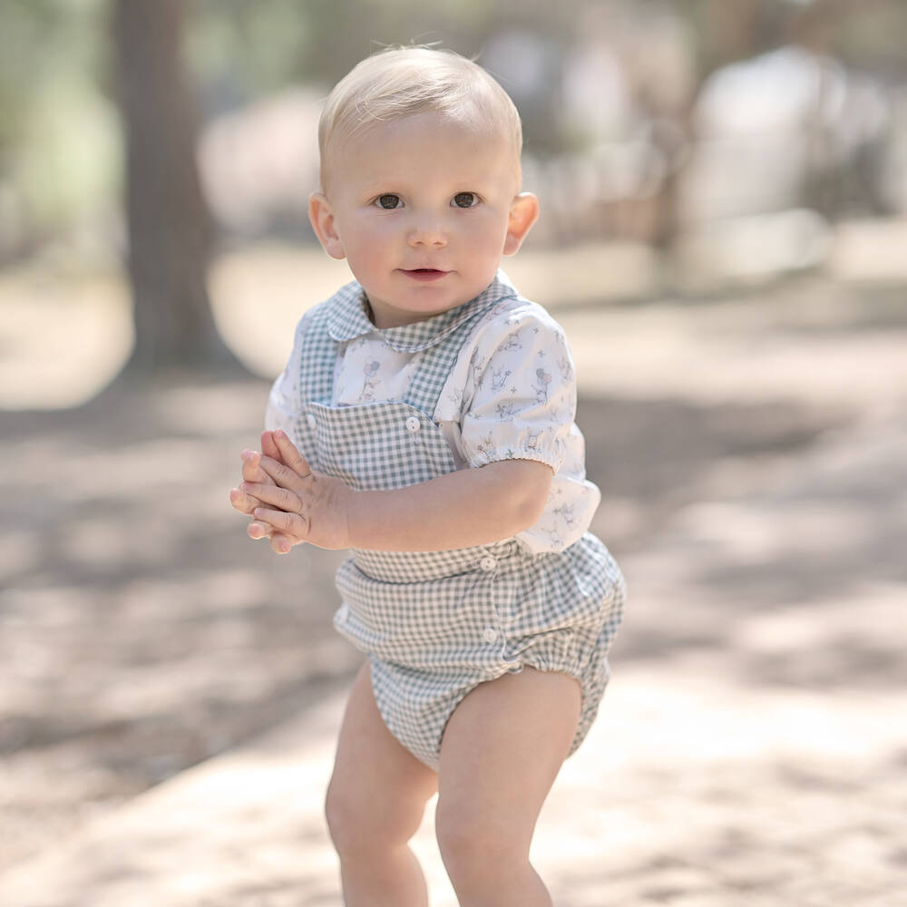 Paloma de la O Baby Boys Green Cotton Dungaree Shorts Set