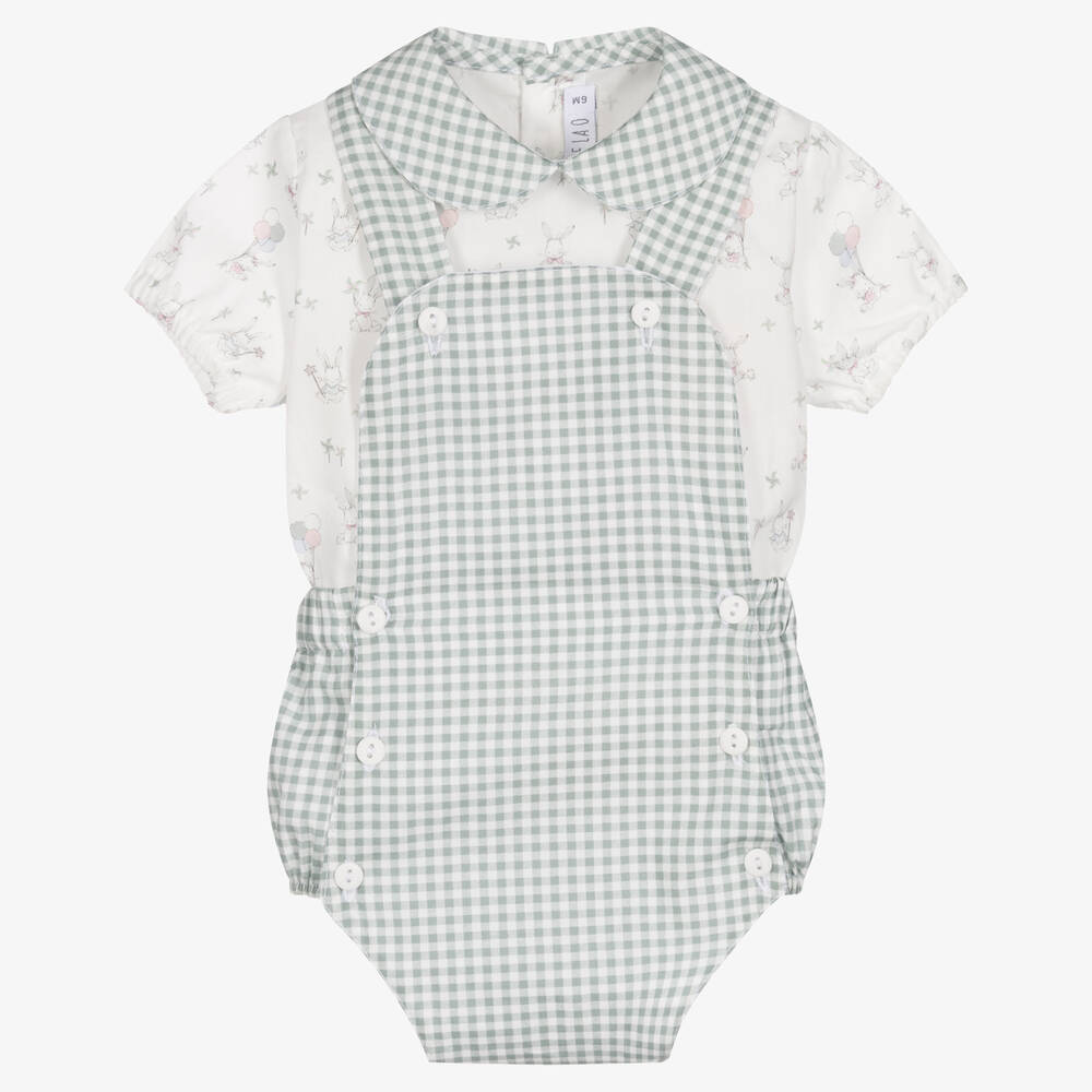 Paloma de la O-Baby Boys Green Cotton Dungaree Shorts Set | Childrensalon Outlet