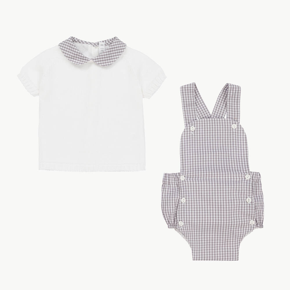Paloma de la O-Baby Boys Grey & White Dungarees Set | Childrensalon Outlet