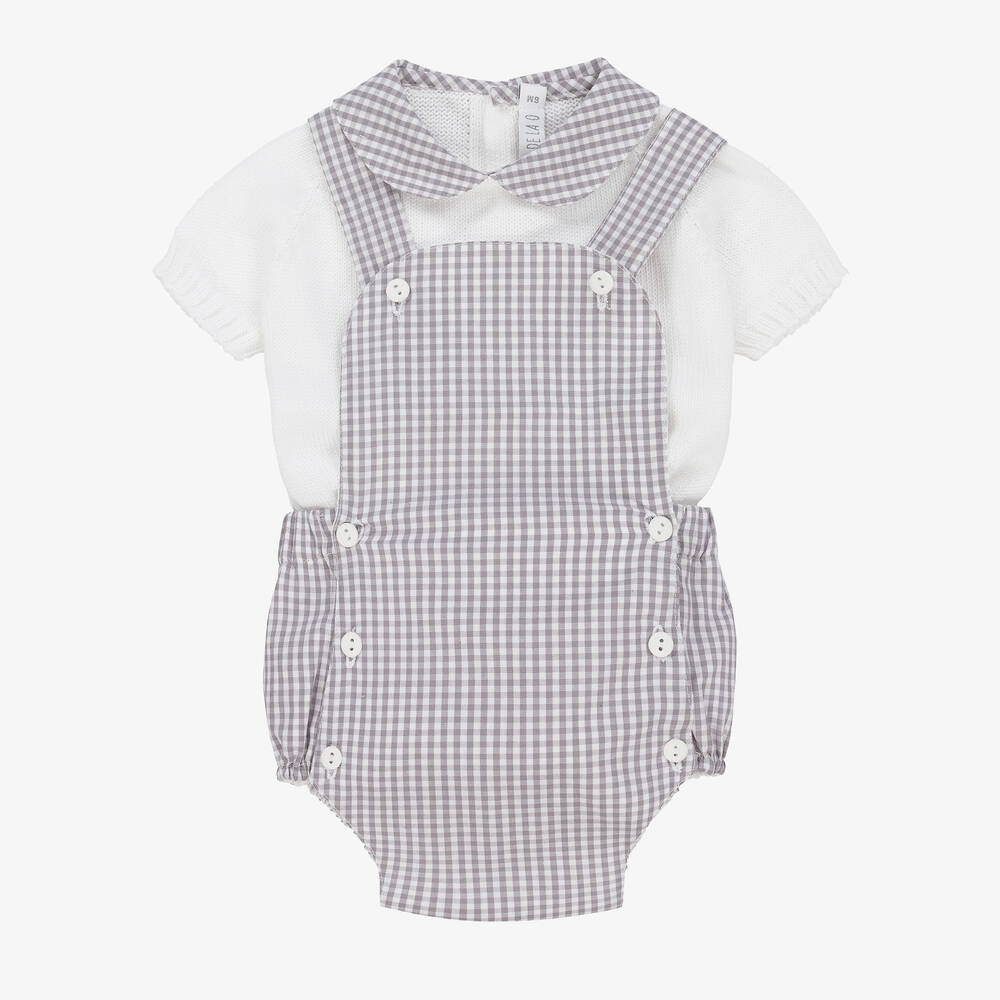 Paloma de la O - Baby Boys Grey & White Dungarees Set | Childrensalon