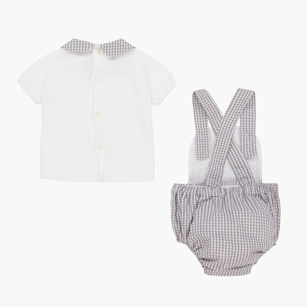 Paloma de la O-Baby Boys Grey & White Dungarees Set | Childrensalon Outlet