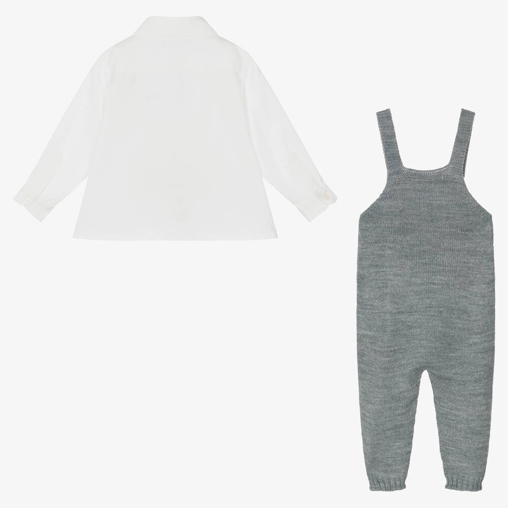 Paloma de la O-طقم دانغريز أكريليك محبوك عاجي ورمادي للمواليد | Childrensalon Outlet