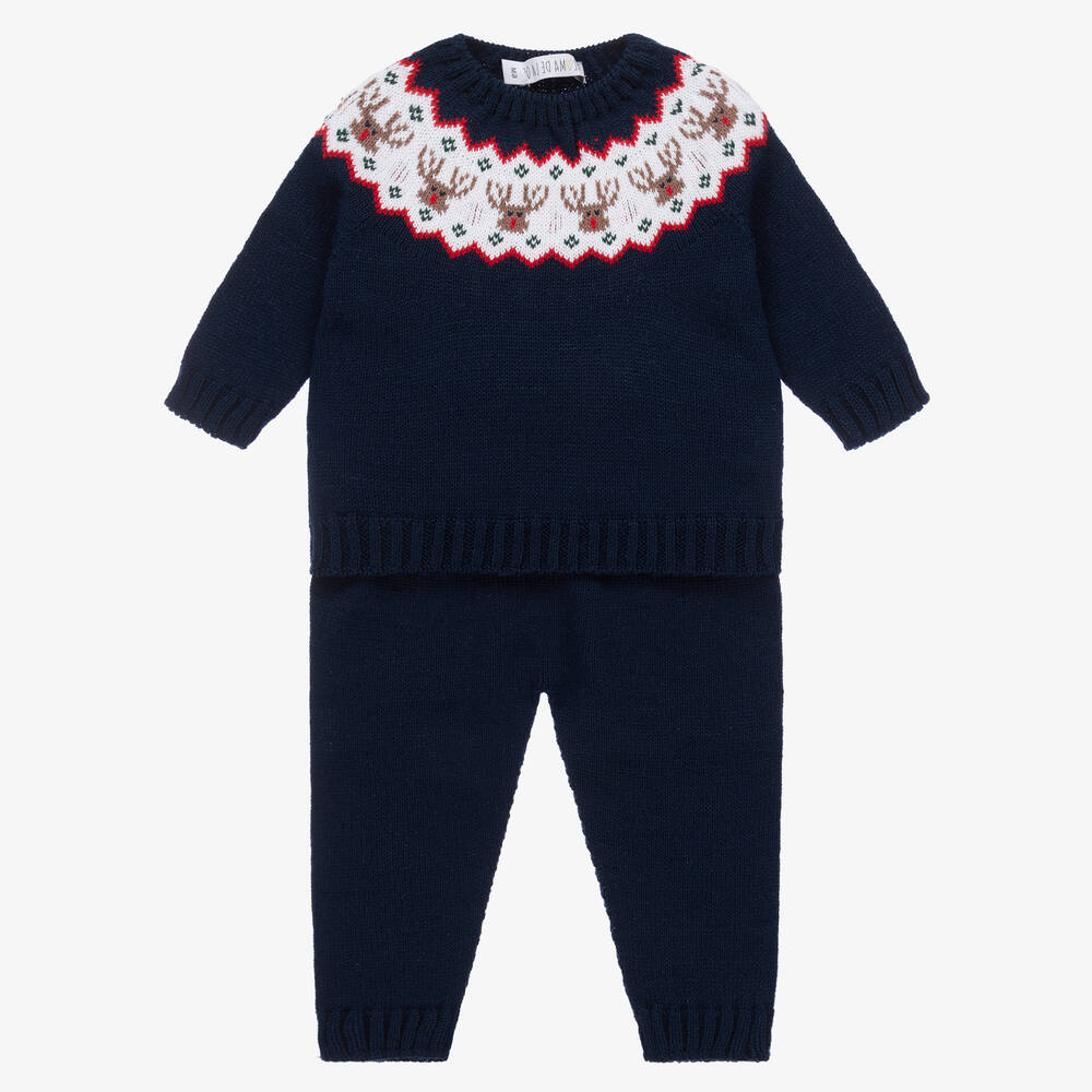 Paloma de la O-Baby Boys Navy Blue Knitted Trouser Set | Childrensalon Outlet