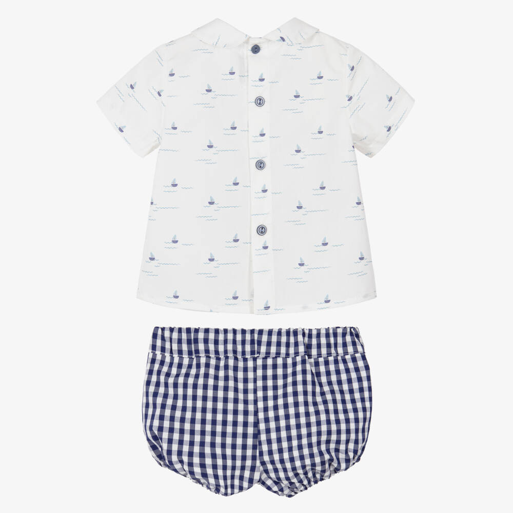 Paloma de la O-Baby Boys Navy Blue & White Gingham Shorts Set | Childrensalon Outlet