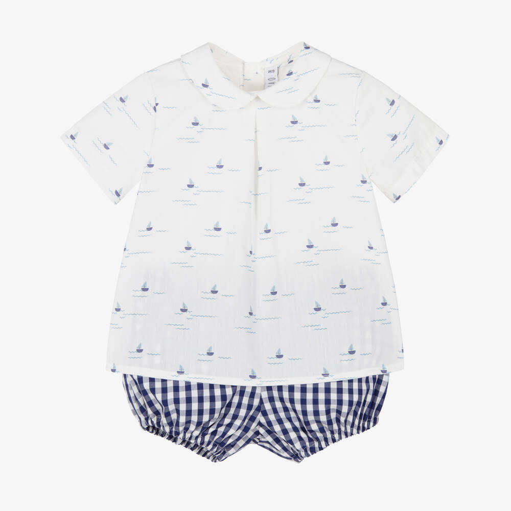 Paloma de la O-Baby Boys Navy Blue & White Gingham Shorts Set | Childrensalon Outlet