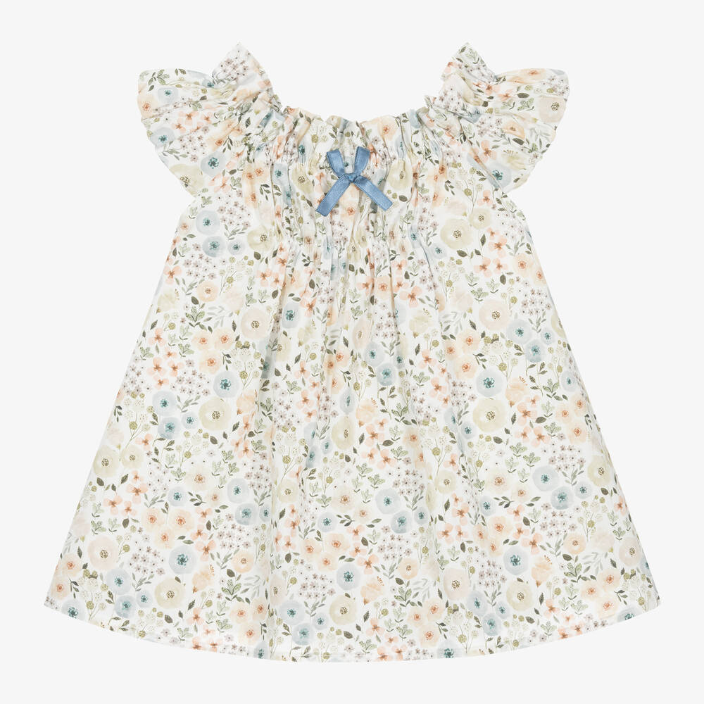 Paloma de la O-Baby Girls Beige Floral Cotton Dress | Childrensalon Outlet