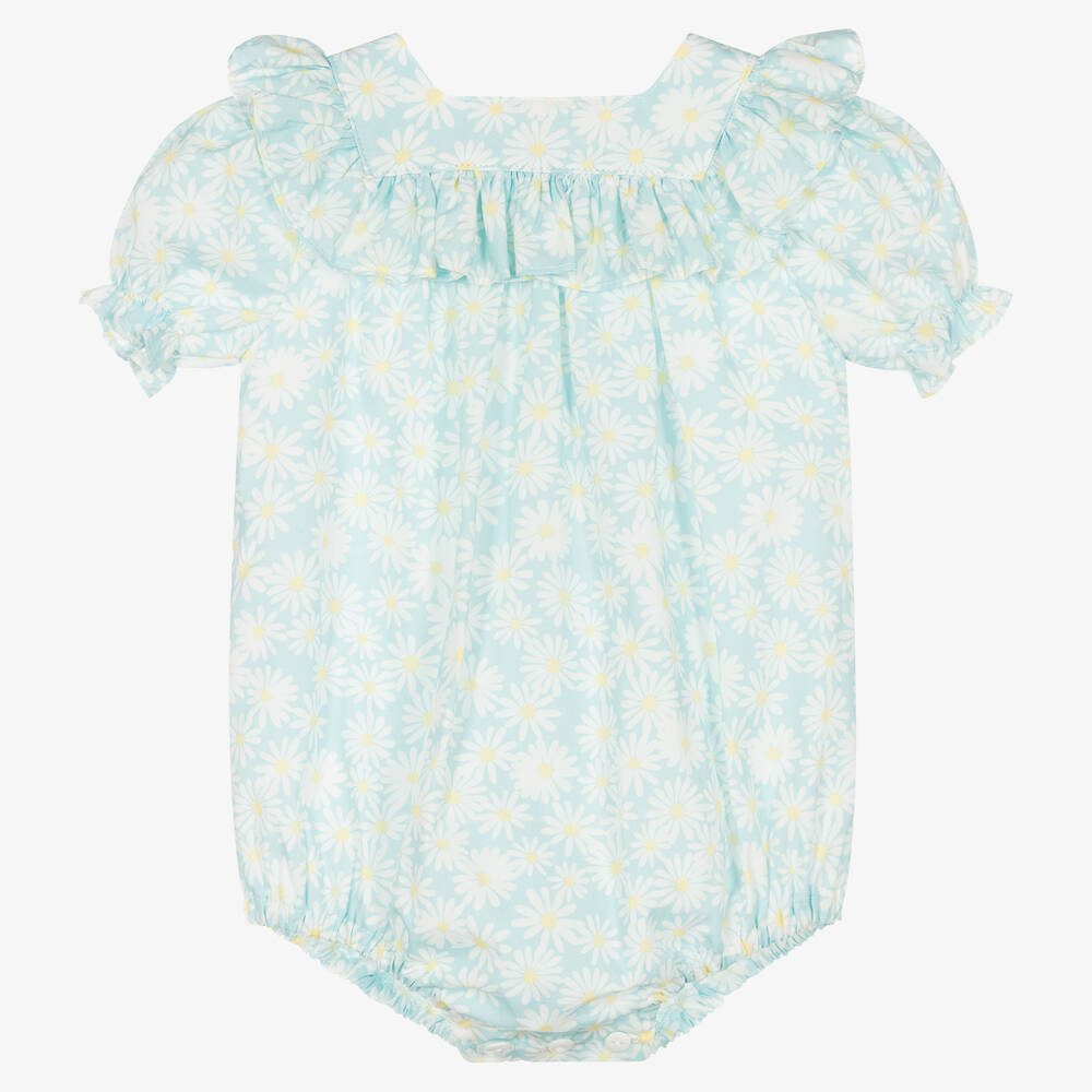 Paloma de la O - Baby Girls Blue Cotton Daisy Shortie | Childrensalon