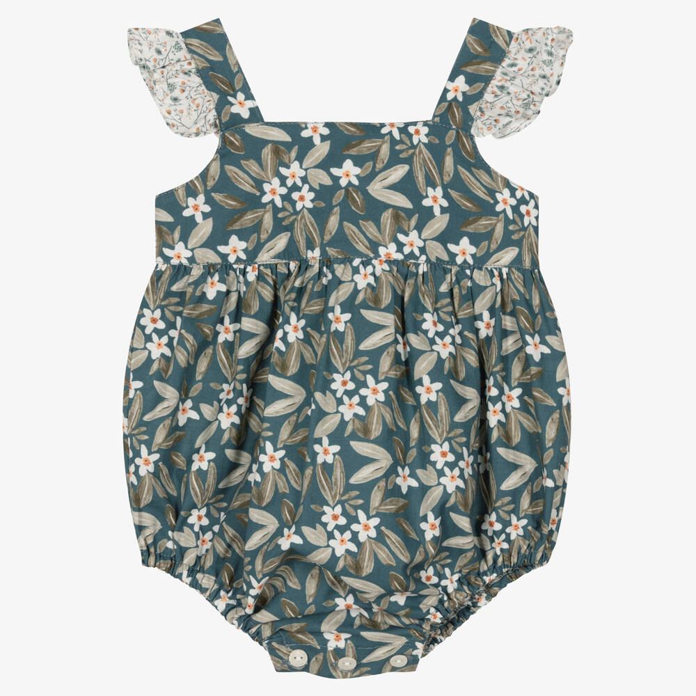 Paloma de la O - Baby Girls Blue Cotton Floral Shortie | Childrensalon