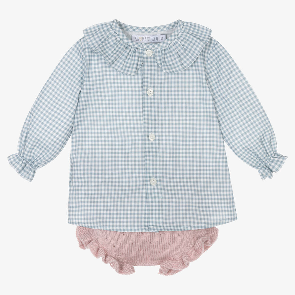 Paloma de la O - Baby Girls Blue & Pink Cotton Shorts Set | Childrensalon