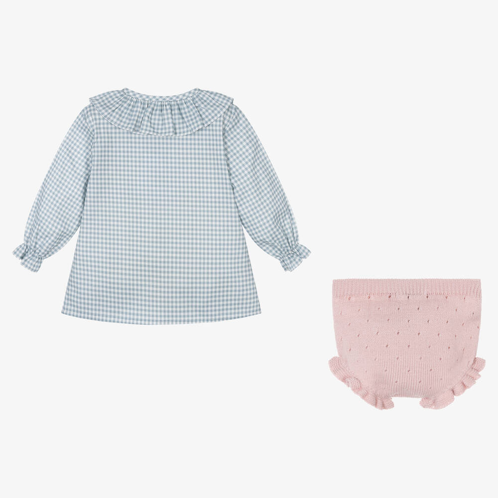 بالوما دي لا أو-طقم شورت أكريليك محبوك وقطن لون أزرق وزهري | Childrensalon Outlet