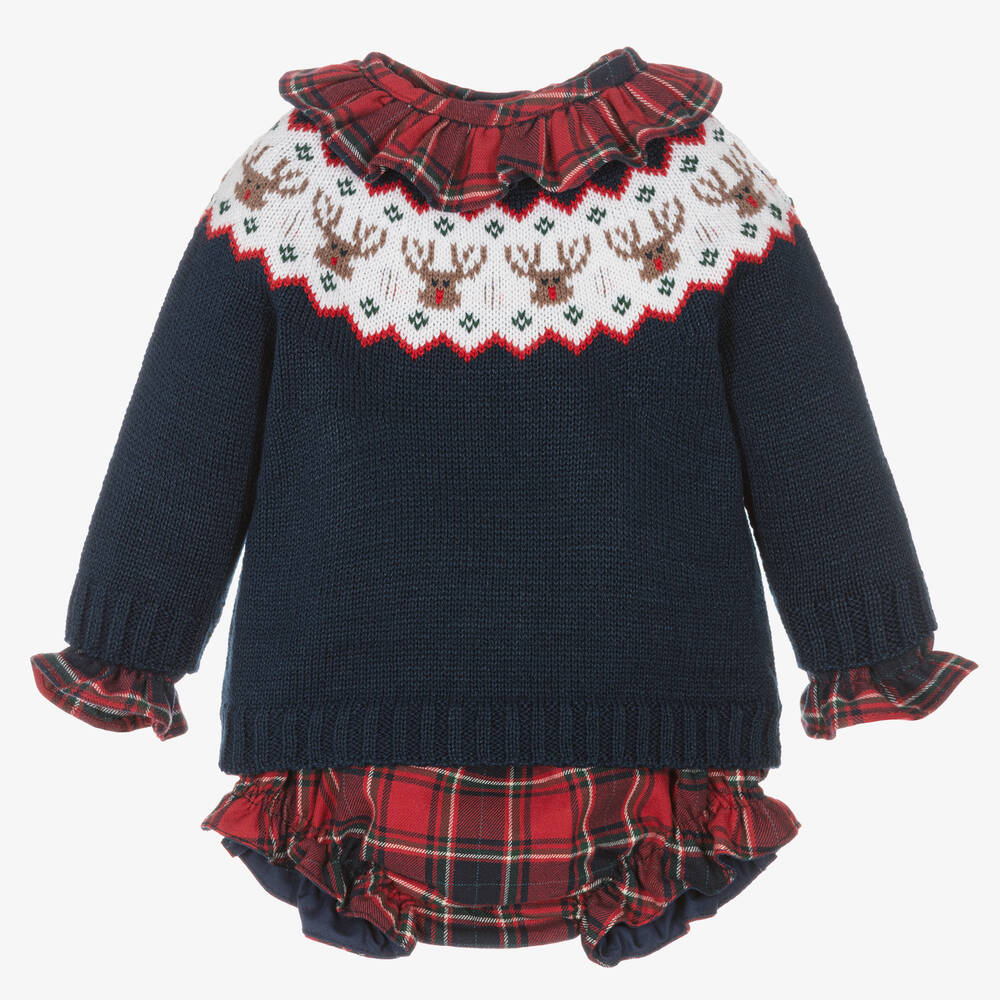 Paloma de la O-Baby Girls Blue & Red Cotton Shorts Set | Childrensalon Outlet