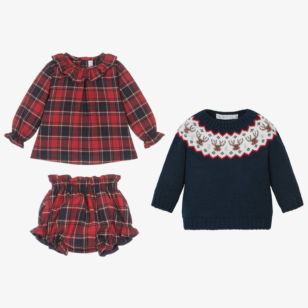 Paloma de la O-Baby Girls Blue & Red Cotton Shorts Set | Childrensalon Outlet