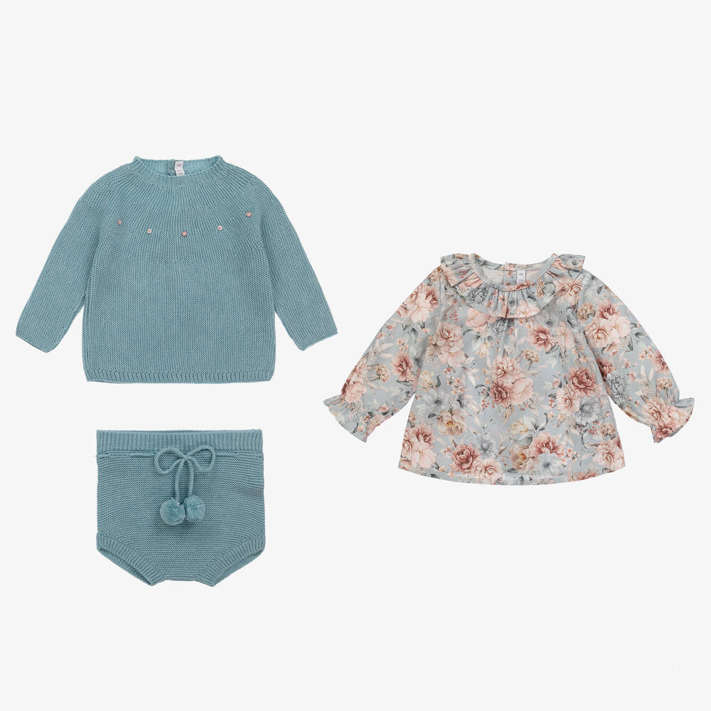 Paloma de la O-Baby Girls Blue Shorts Set | Childrensalon Outlet
