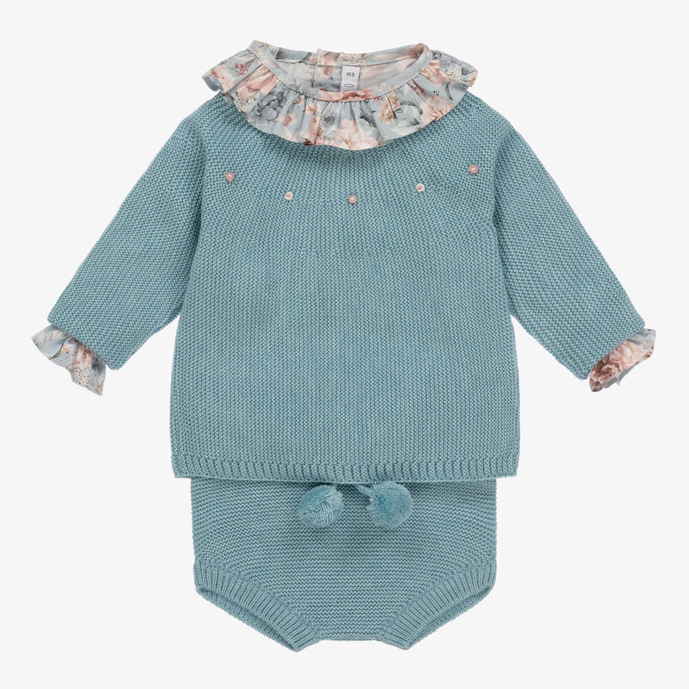 Paloma de la O-Baby Girls Blue Shorts Set | Childrensalon Outlet