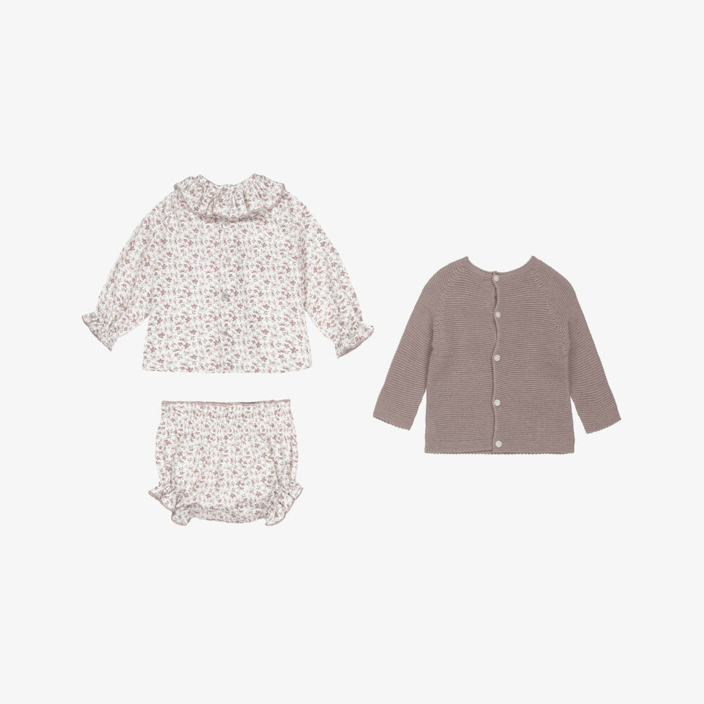 Paloma de la O-Baby Girls Brown Sweater & Floral Shorts Set | Childrensalon Outlet