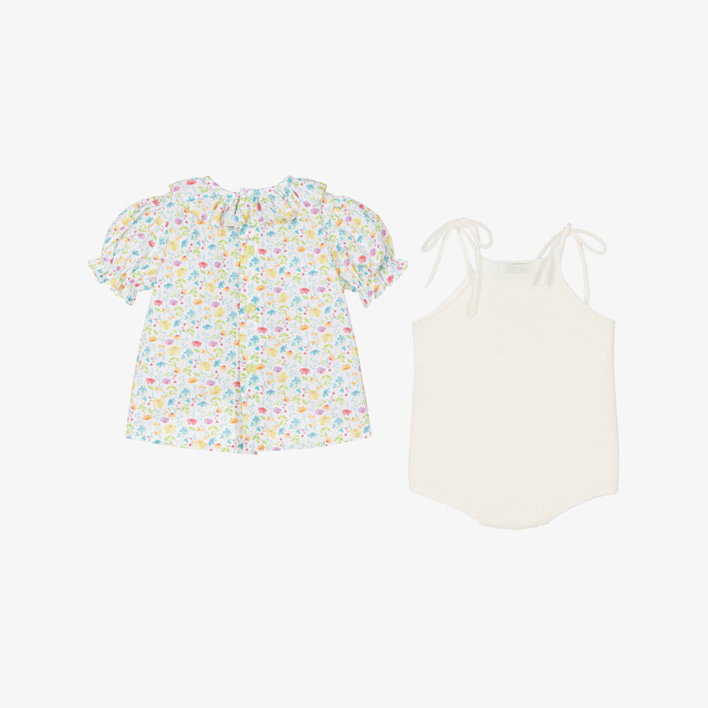 Paloma de la O-Baby Girls Floral Blouse & Ivory Shortie Set | Childrensalon Outlet