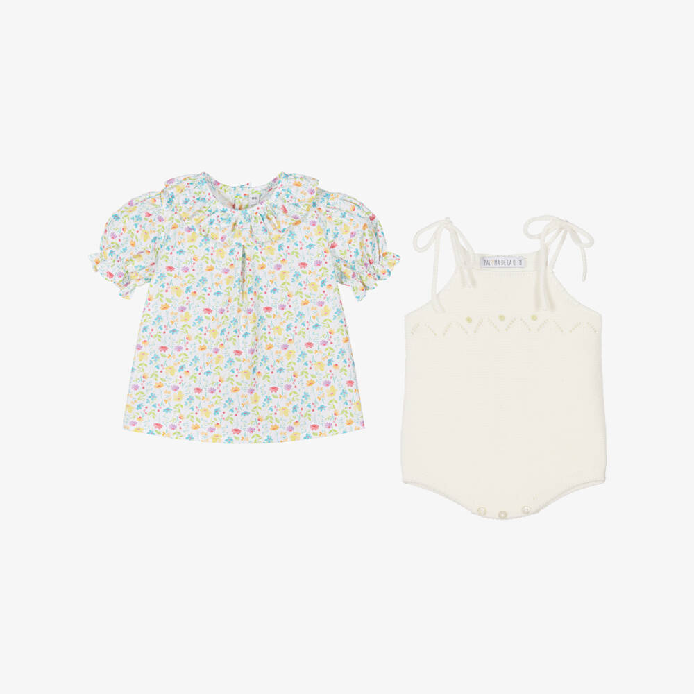 Paloma de la O-Baby Girls Floral Blouse & Ivory Shortie Set | Childrensalon Outlet