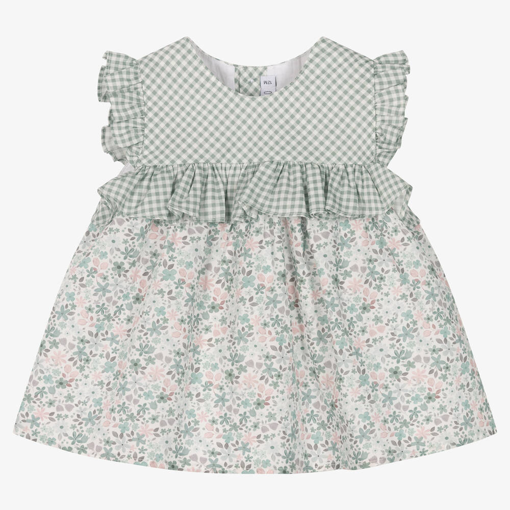 Paloma de la O - Robe verte en coton à fleurs fille | Childrensalon