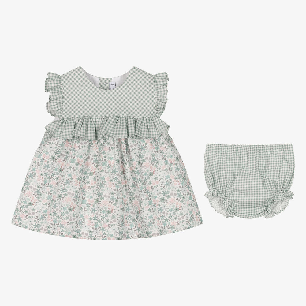 Paloma de la O-Baby Girls Green Floral Cotton Dress | Childrensalon Outlet