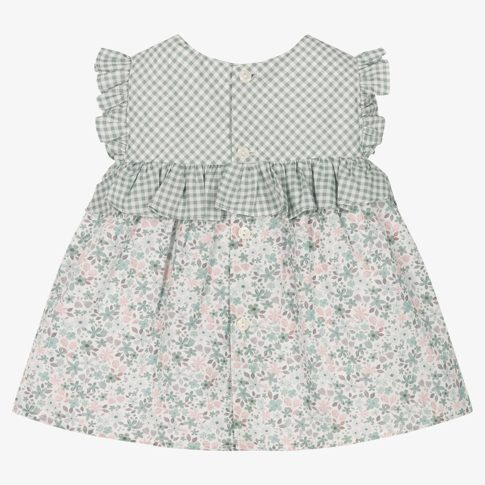 Paloma de la O-Baby Girls Green Floral Cotton Dress | Childrensalon Outlet