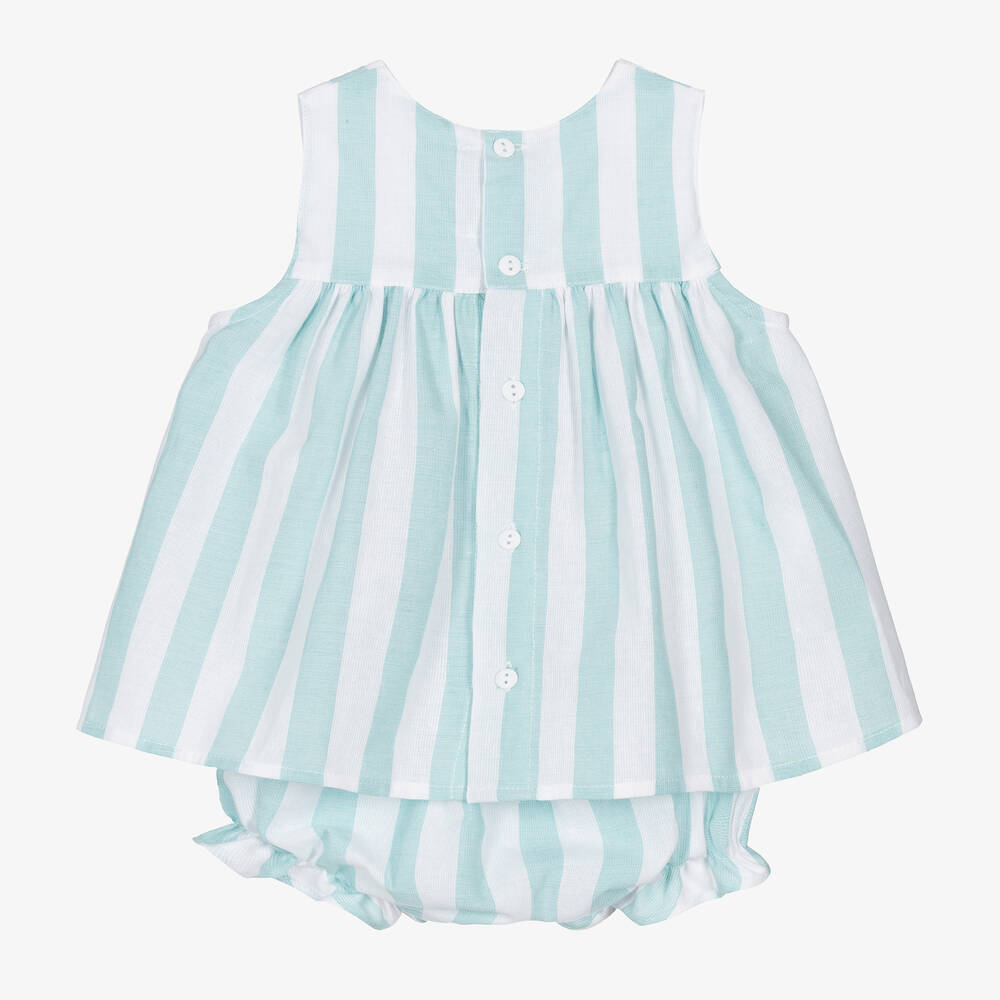 Paloma de la O-Baby Girls Green Striped Cotton Dress | Childrensalon Outlet