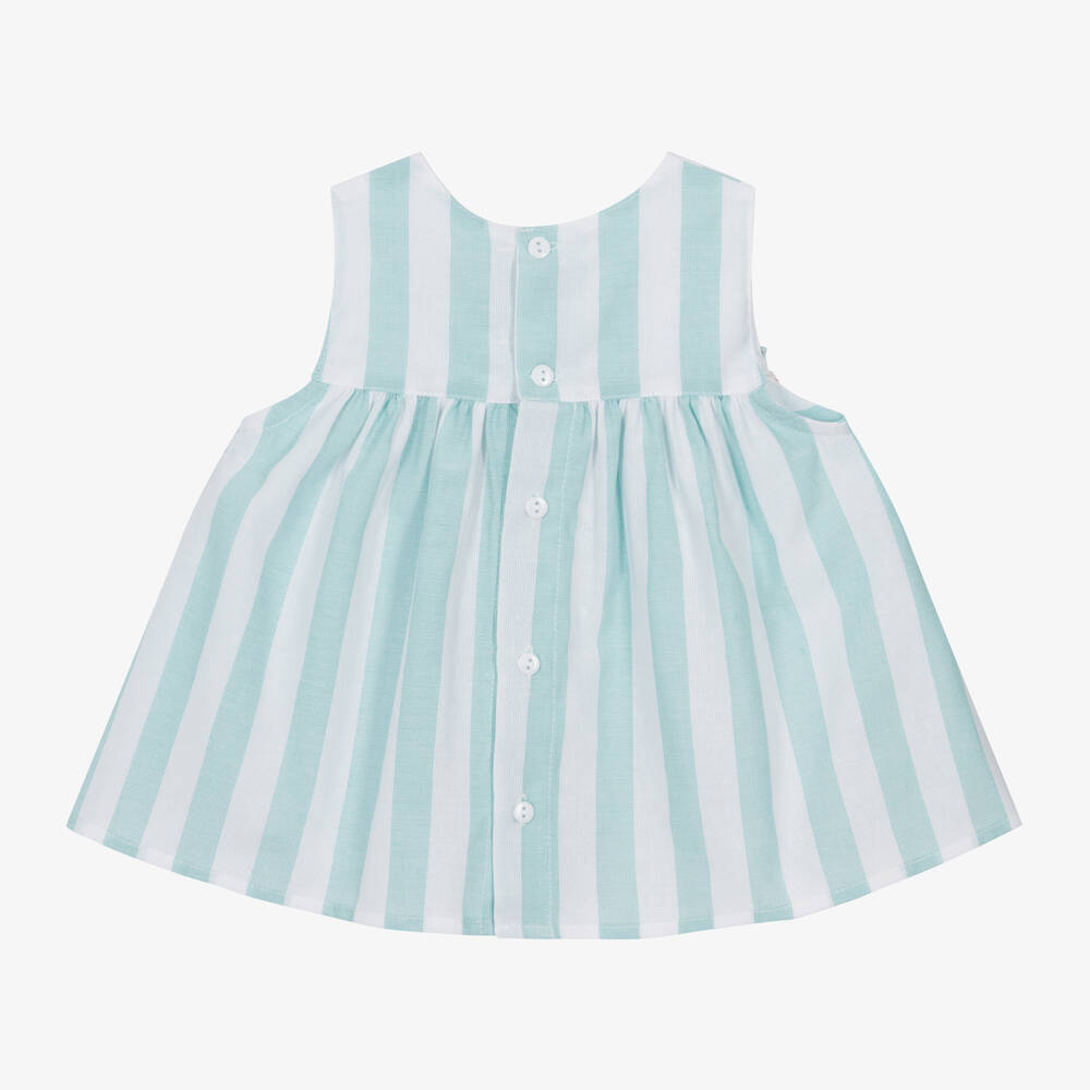 Paloma de la O-Baby Girls Green Striped Cotton Dress | Childrensalon Outlet
