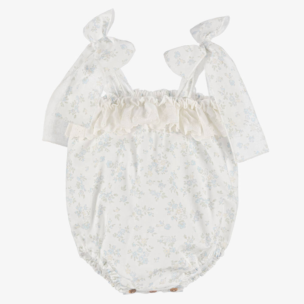 Paloma de la O-Baby Girls Ivory & Blue Floral Cotton Shortie | Childrensalon Outlet